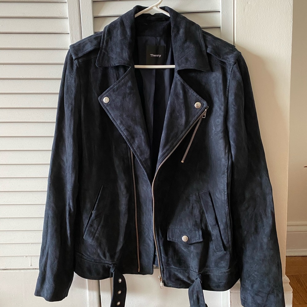 Theory Tralsmin oversized suede moto jacket